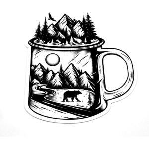 Black Lantern Outdoor Stickers – Nature Themed Decals – Nature Mountain & Outdoor Themed Vinyl Decal For Cars, Water Bottles and Coolers – Gifts for Nature Lovers (Mountain Goat)(Camper Mug)