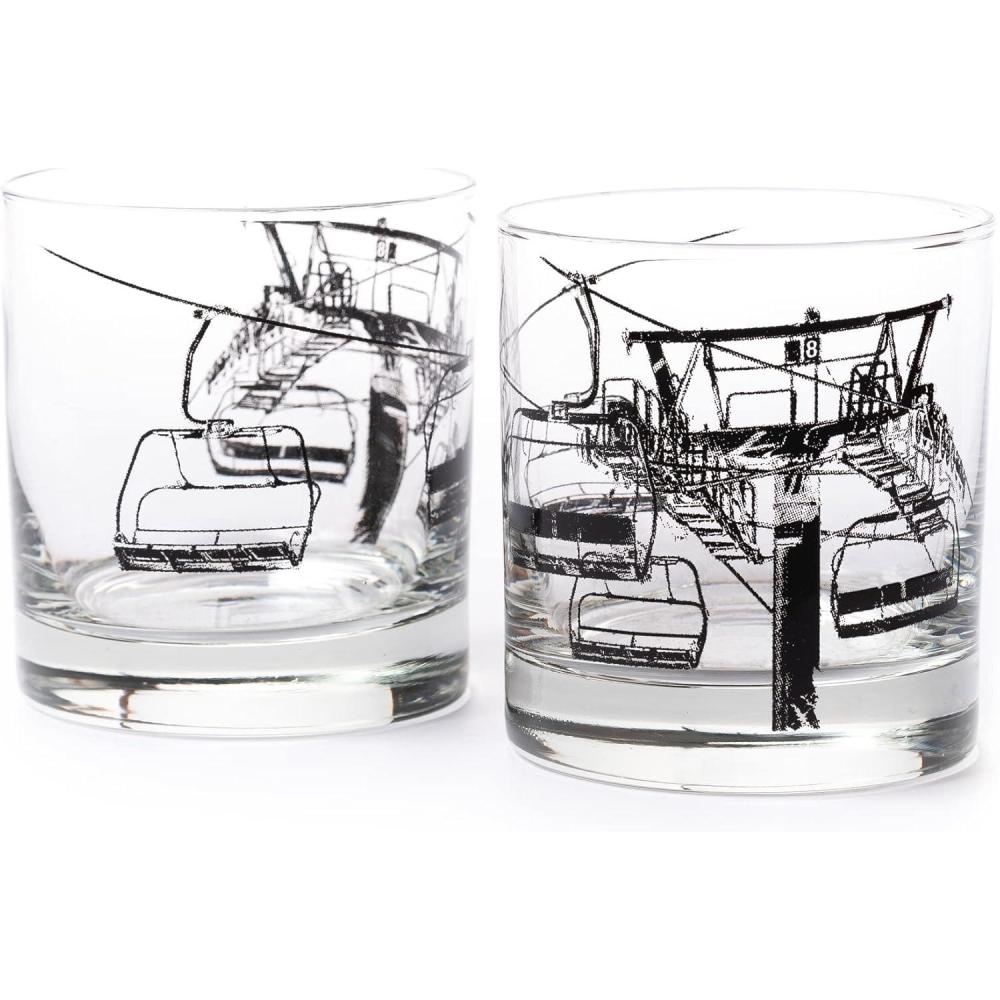 image:imageBlack Lantern Cabin in the Forest Whiskey Glass Set  11oz Old Fashioned Rocks Tumblers with Cabin amp Pine Tree Design  HandPrinted HeavyBase Barware for Bourbon Scotch amp Cocktails Set of 2Ski Lift