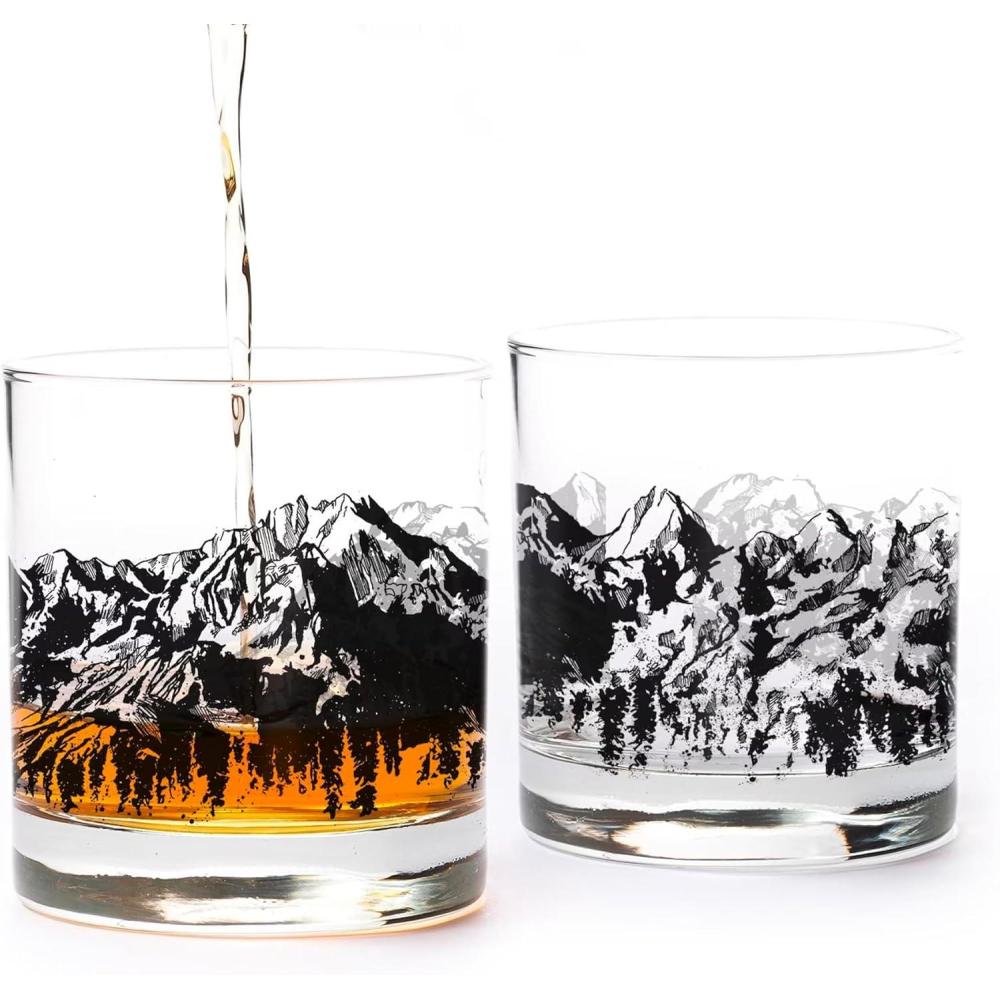image:imageBlack Lantern Cabin in the Forest Whiskey Glass Set  11oz Old Fashioned Rocks Tumblers with Cabin amp Pine Tree Design  HandPrinted HeavyBase Barware for Bourbon Scotch amp Cocktails Set of 2Mountain Range
