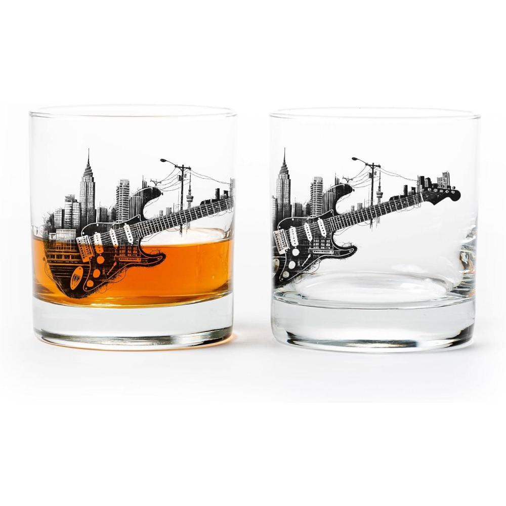 image:imageConcert Ticket Whiskey Glasses by Black Lantern  Set of 2 Tumblers with Gift Box  11oz Drinking GlassesElectric Guitar Cityscape