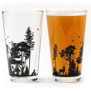 Pint Glasses by Black Lantern – Beer Glasses for Craft Beer Enthusiasts – Set of Two 16oz. Glasses – Bigfoot in the Forest Cocktail and Drinking Glasses – Bigfoot Lover Gifts(Forest Animal)