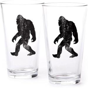 Pint Glasses by Black Lantern – Beer Glasses for Craft Beer Enthusiasts – Set of Two 16oz. Glasses – Bigfoot in the Forest Cocktail and Drinking Glasses – Bigfoot Lover Gifts(Rustic Bigfoot)