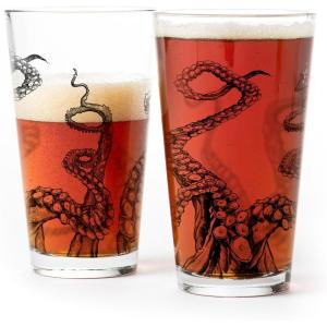 Pint Glasses by Black Lantern – Beer Glasses for Craft Beer Enthusiasts – Set of Two 16oz. Glasses – Bigfoot in the Forest Cocktail and Drinking Glasses – Bigfoot Lover Gifts(Octopus Tentacles)