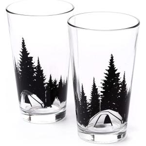 Pint Glasses by Black Lantern – Beer Glasses for Craft Beer Enthusiasts – Set of Two 16oz. Glasses – Bigfoot in the Forest Cocktail and Drinking Glasses – Bigfoot Lover Gifts(Camping in the Woods)