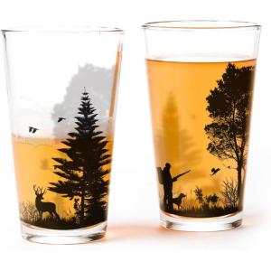 Pint Glasses by Black Lantern – Beer Glasses for Craft Beer Enthusiasts – Set of Two 16oz. Glasses – Bigfoot in the Forest Cocktail and Drinking Glasses – Bigfoot Lover Gifts(Hunting Landscape)