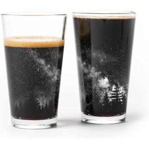 Pint Glasses by Black Lantern – Beer Glasses for Craft Beer Enthusiasts – Set of Two 16oz. Glasses – Bigfoot in the Forest Cocktail and Drinking Glasses – Bigfoot Lover Gifts(Stars & Night Landscape)