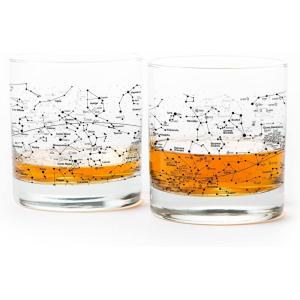 Black Lantern Whiskey Glasses – Set of 2 Cocktail & Everyday Use Drinking Glasses – Old Fashioned Glasses – 11oz. Whisky Glasses – Unique Printed Glassware (Celestial + Zodiac Map)