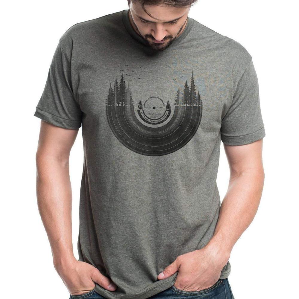 image:imageBlack Lantern Music Graphic TShirt  Handmade Band amp Musician Gift Tee  Screen Printed Mens Casual Fit Shirt SXXLVinyl Record Forest
