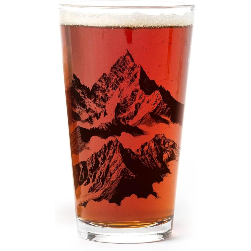 image:imageBlack Lantern Forest and Clouds Pint Glass  16 oz Heavy Base Craft Beer Tumbler  Nature Landscape DesignMountain Peaks