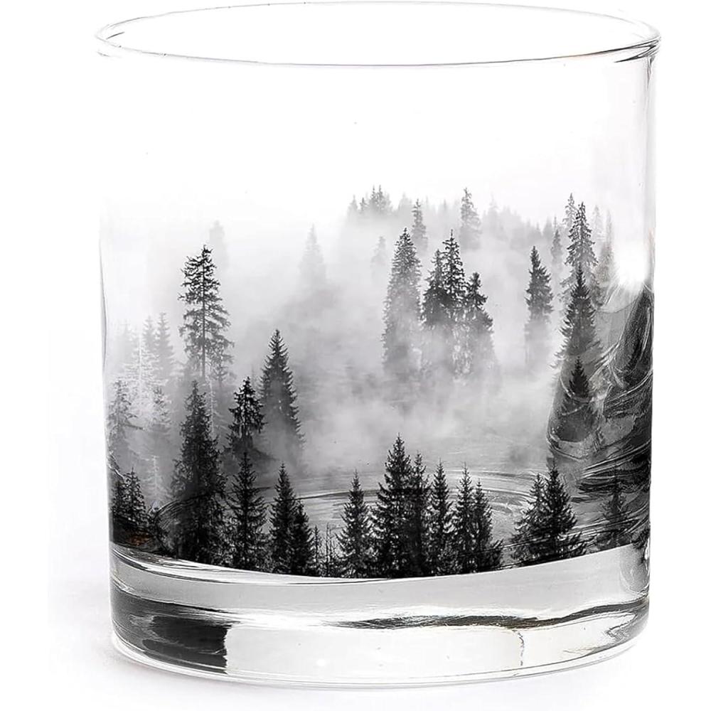 image:imageBlack Lantern Whiskey Glass  11oz Old Fashioned Whiskey Glass  Tumbler Glasses for Nature Lovers  One Rock Glass for Cocktails Bourbon Scotch and Whiskey Mountain MistForest and Clouds