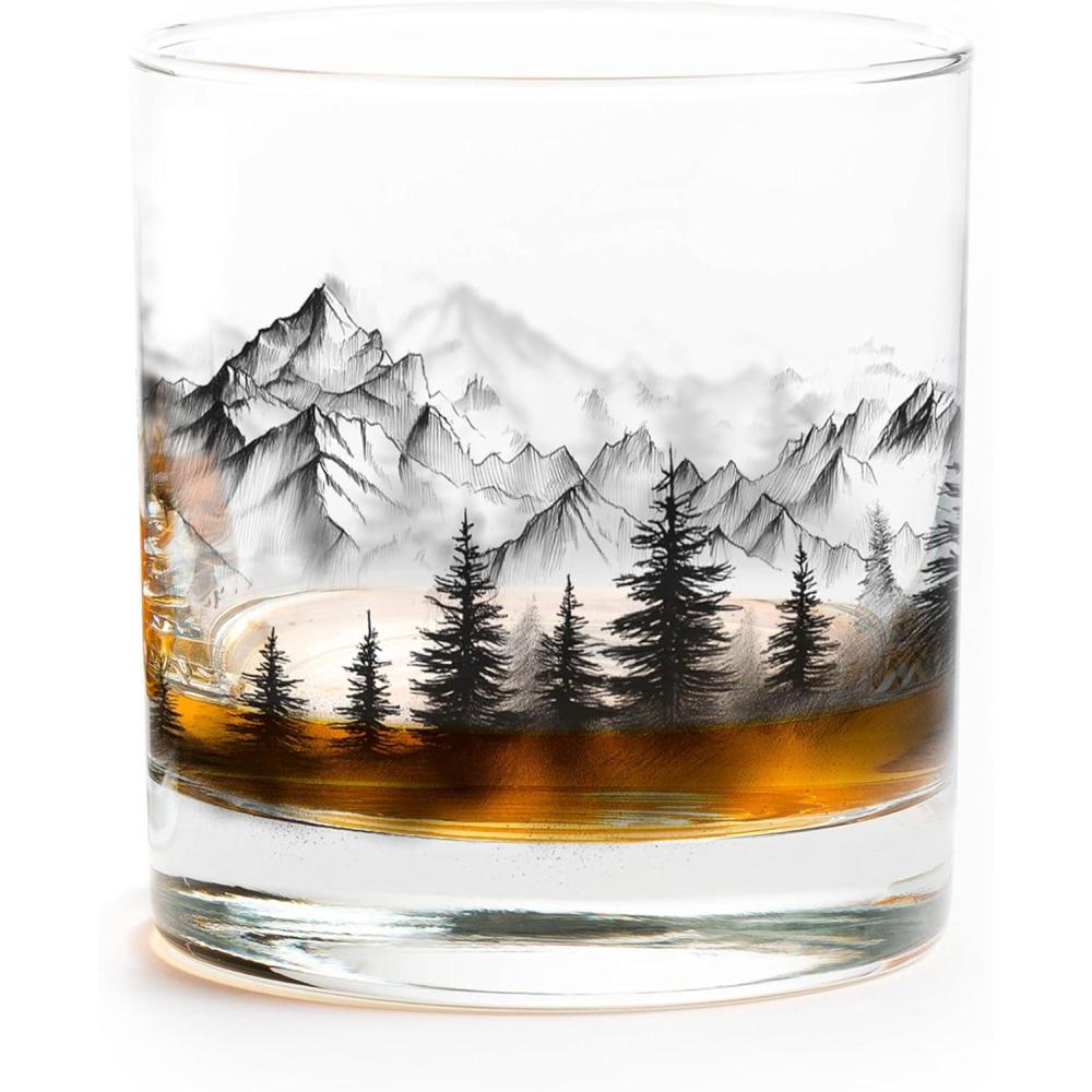 image:imageBlack Lantern Whiskey Glass  11oz Old Fashioned Whiskey Glass  Tumbler Glasses for Nature Lovers  One Rock Glass for Cocktails Bourbon Scotch and Whiskey Mountain MistMountain Mist