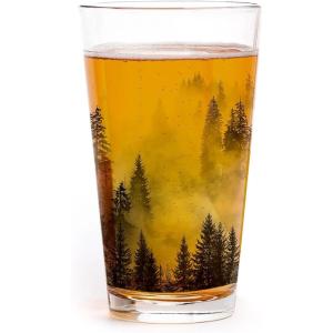 Black Lantern Forest and Clouds Pint Glass – 16 oz Heavy Base Craft Beer Tumbler – Nature Landscape Design(Forest and Clouds)