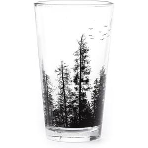 Black Lantern Forest and Clouds Pint Glass – 16 oz Heavy Base Craft Beer Tumbler – Nature Landscape Design(Pine Tree Forest)