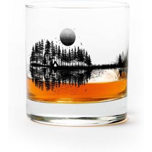 Black Lantern Whiskey Glass – 11oz. Old Fashioned Whiskey Glass – Tumbler Glasses for Nature Lovers – One Rock Glass for Cocktails Bourbon Scotch and Whiskey (Mountain Mist)(Nature Guitar)
