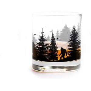 Black Lantern Whiskey Glass – 11oz. Old Fashioned Whiskey Glass – Tumbler Glasses for Nature Lovers – One Rock Glass for Cocktails Bourbon Scotch and Whiskey (Mountain Mist)(Bigfoot in the Forest)