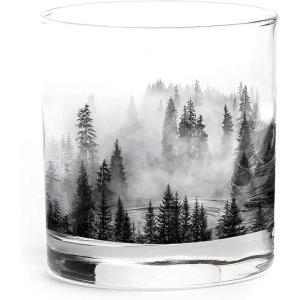 Black Lantern Whiskey Glass – 11oz. Old Fashioned Whiskey Glass – Tumbler Glasses for Nature Lovers – One Rock Glass for Cocktails Bourbon Scotch and Whiskey (Mountain Mist)(Forest and Clouds)