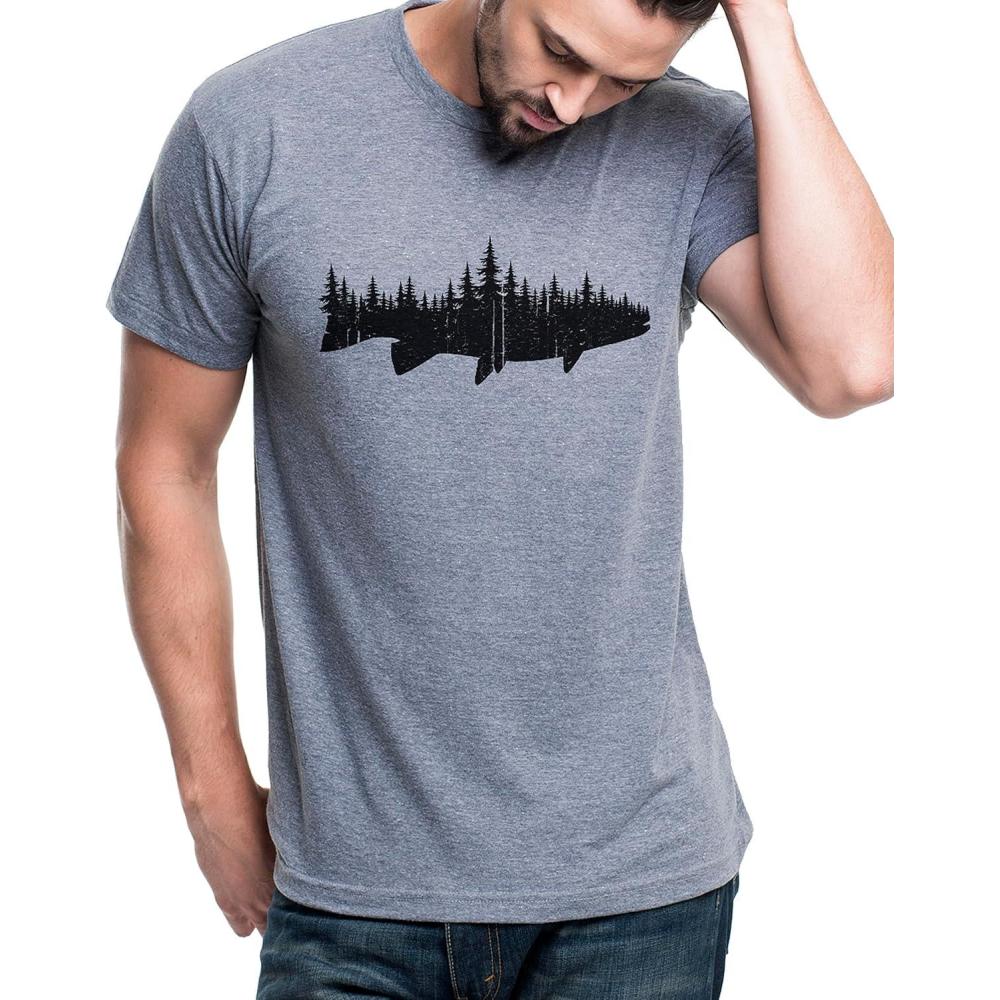image:imageBlack Lantern Nature TShirt  Screen Printed Mountain Graphic Tee for Men Comfortable Outdoor ShirtFish and Forest