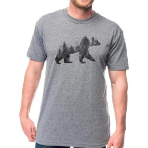Black Lantern Nature T-Shirt – Screen Printed Mountain Graphic Tee for Men, Comfortable Outdoor Shirt(Double Exposure Bear)